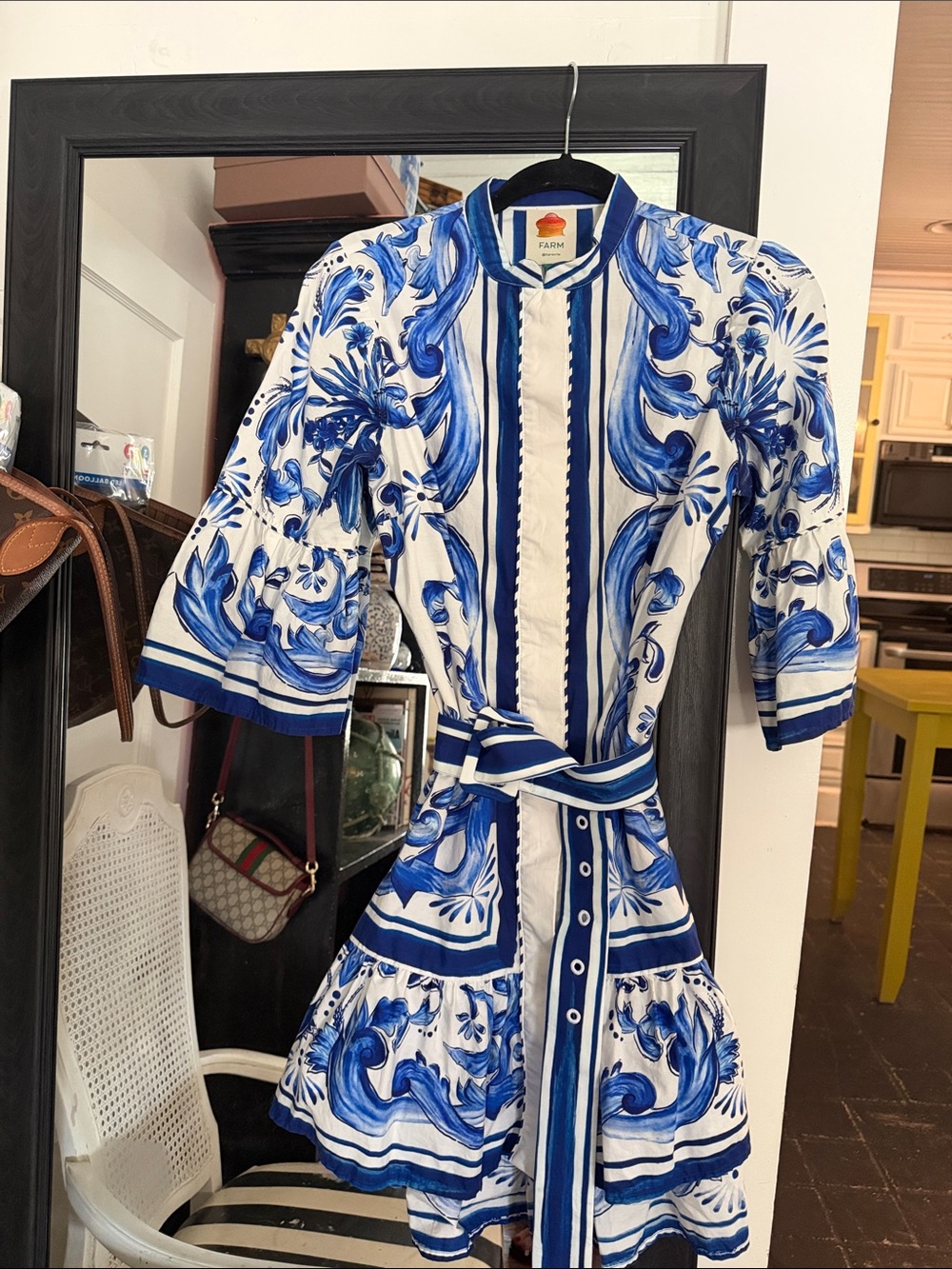 FARM Rio White and Blue Printed Cotton Mini Dress💋AS IS💋